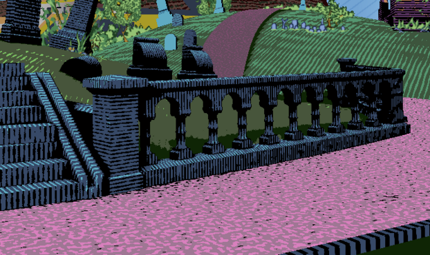 A row of arches from my adventure game, now with circular columns with a bump in the middle