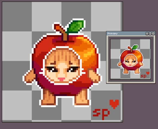pixelart crying cat in a apple costume meme