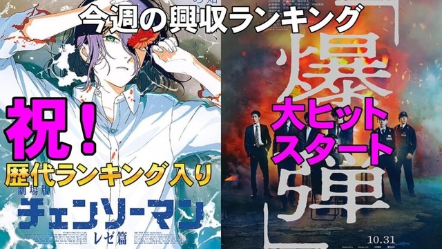 爆弾vs盤上の向日葵のミステリ対決の行方など【俺的映画速報Vol.345/第1部】【チャンソーマン てっぺんの向こうにあなたがいる (LOVE SONG) 興行収入 興収 filmarks】