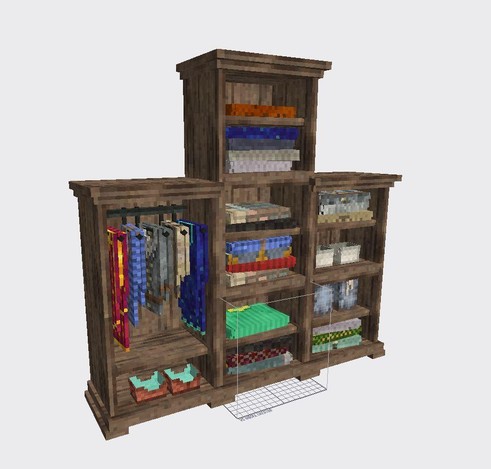 A selection of shelves and closet space filled with clothes.