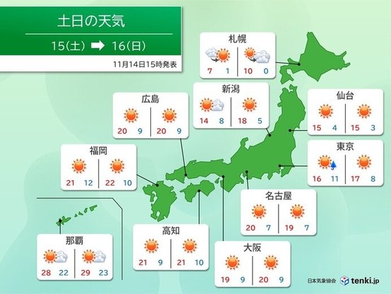15日(土)16日(日)は紅葉狩り日和　おすすめの服装は?　来週は冬服の出番