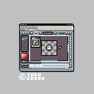 A pixel art illustration of the illustration program known as "Aseprite". This is a re-draw of their main UI, which you commonly see while you're drawing pixel art.