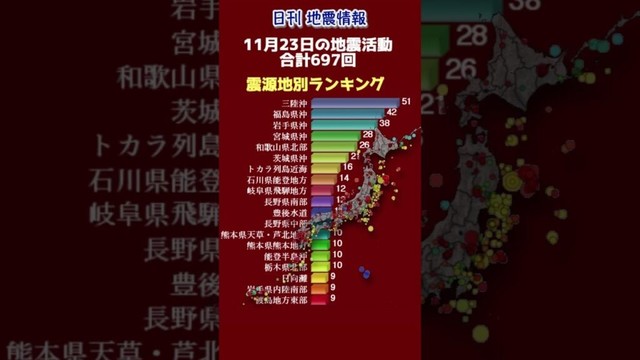 【地震情報】11月23日の地震活動